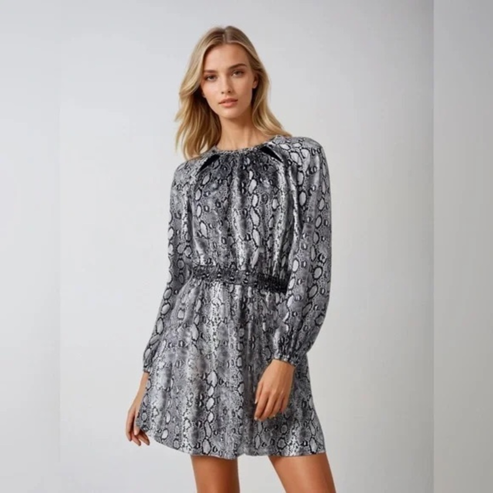 Michael Kors Snake Print Dress Chain Detail Long‎ Sleeve Party Dress M